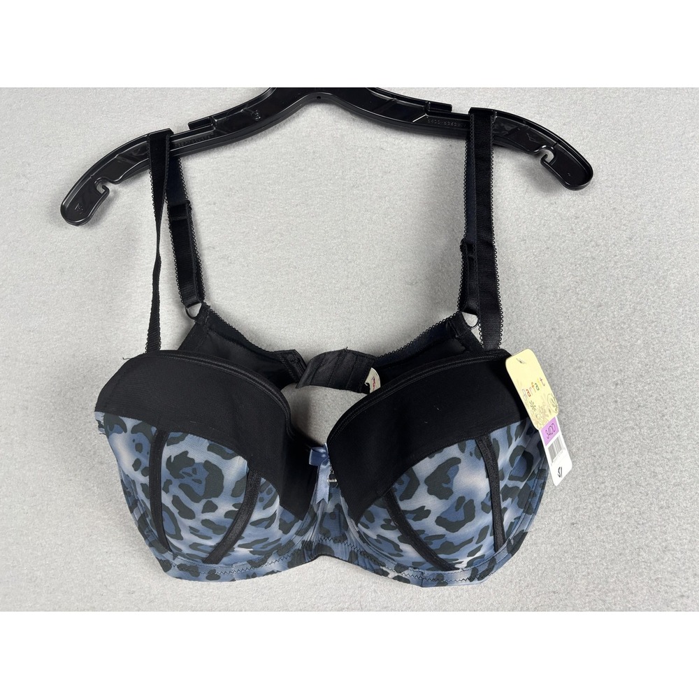 Parfait Bra Womens 34DD Blue Black Animal Print Balconette Padded Underwire